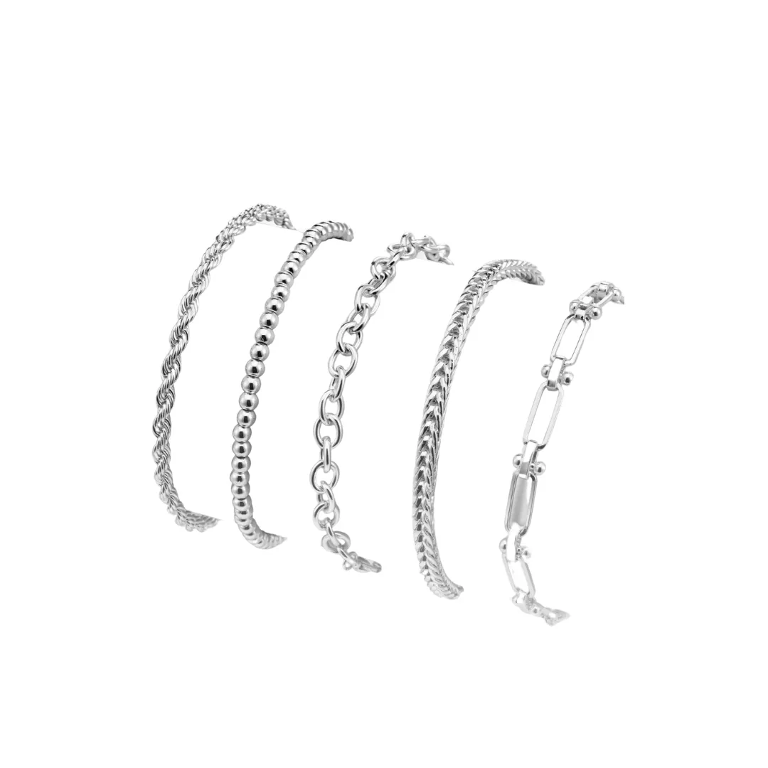 Set de 5 Pulseras Moderm Silver
